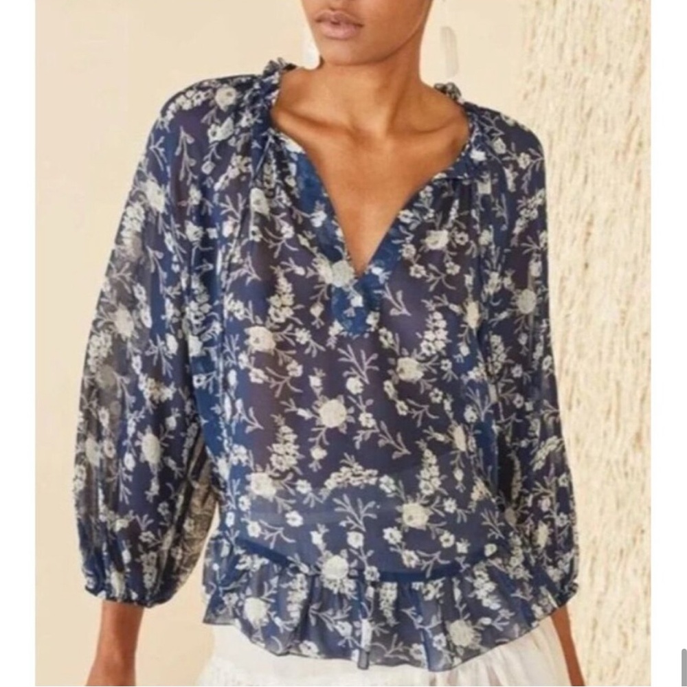 Ulla Johnson Blue Ruffled 3/4 Sleeve Blouse